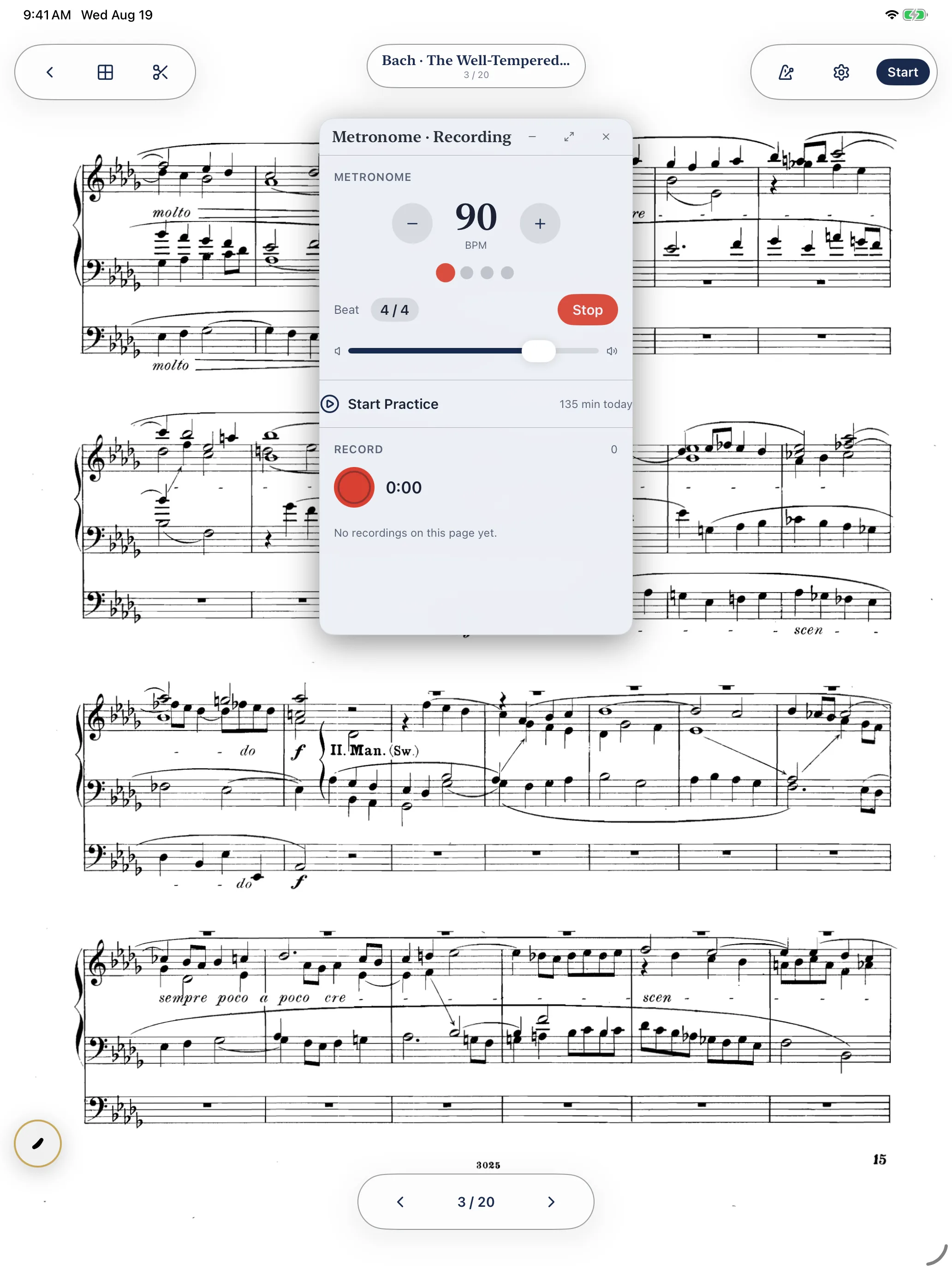 A metronome running during practice